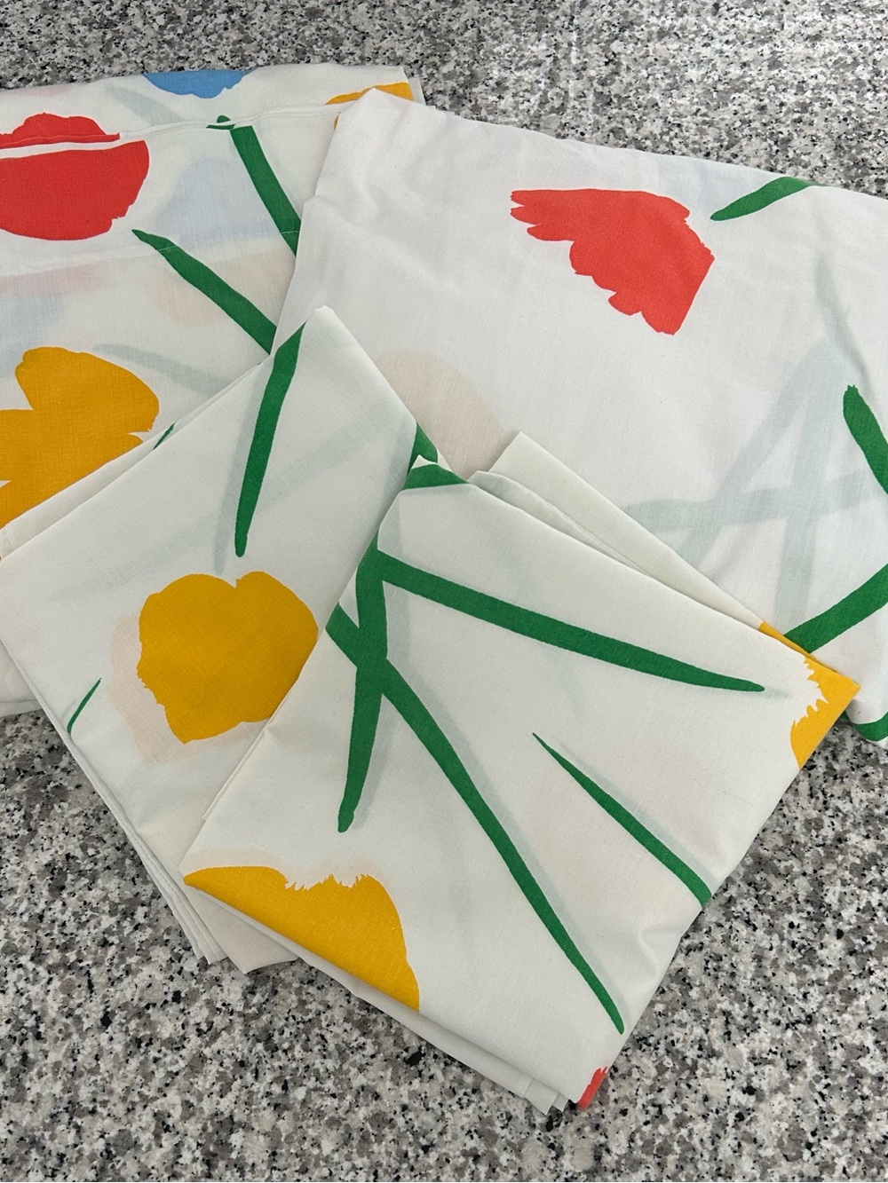 Marimekko White Bedding with Red, Yellow and Green Floral Accents